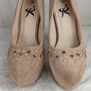 Womens Beige Suede Studded Stiletto Heels